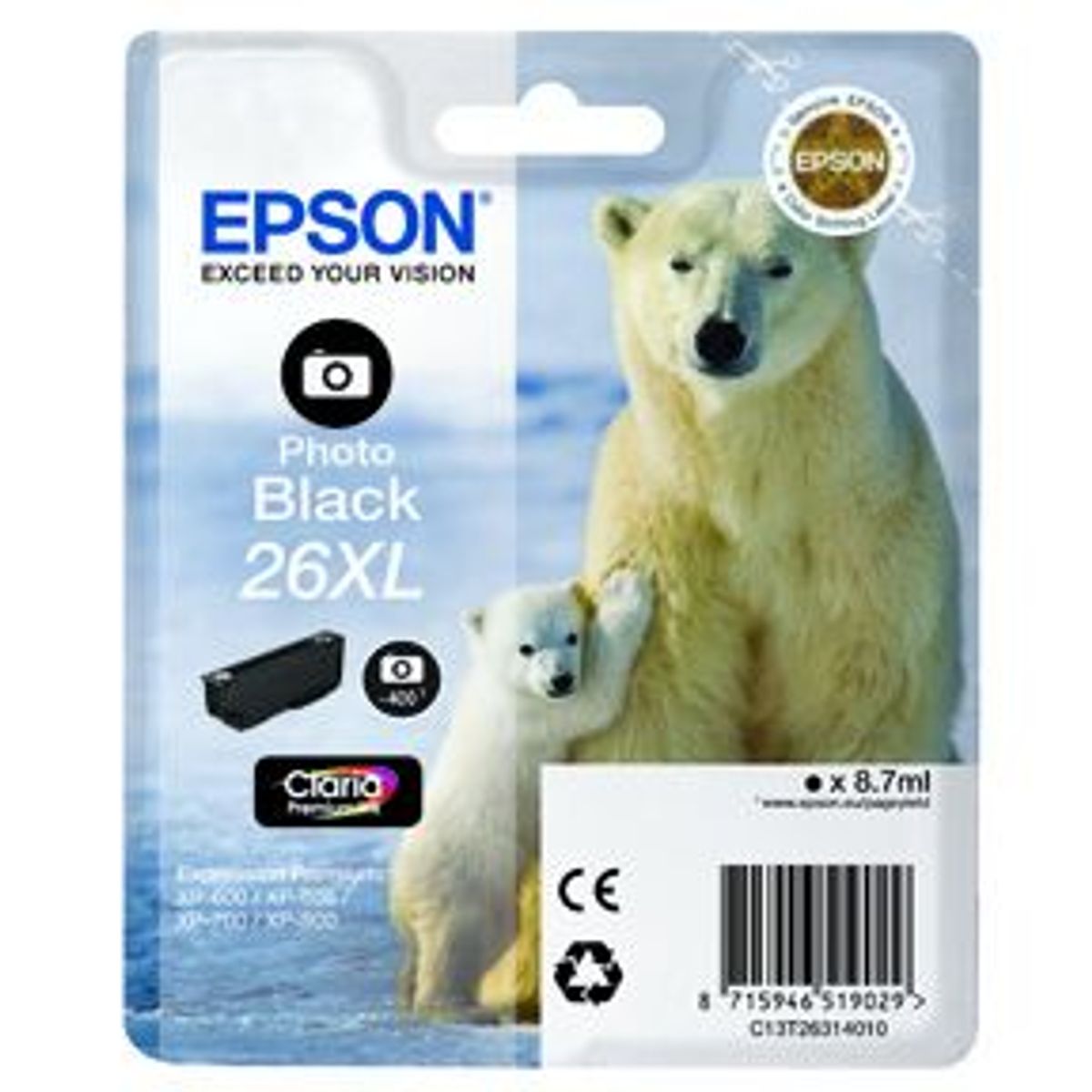 Epson 26XL T2631 PBK - C13T26314012 Original - Foto Sort 8 ml