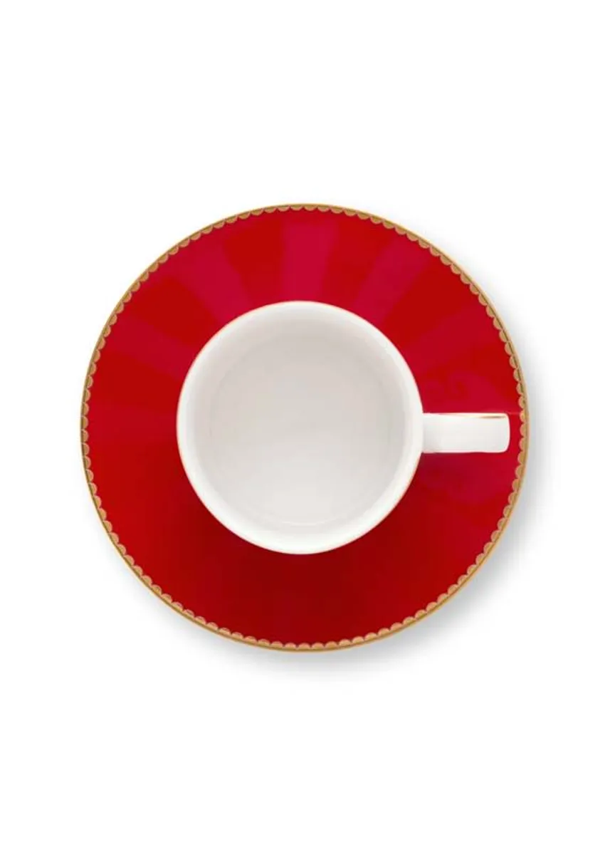 Espresso Cup & Saucer Love Birds Stripes Red-Pink 125ml