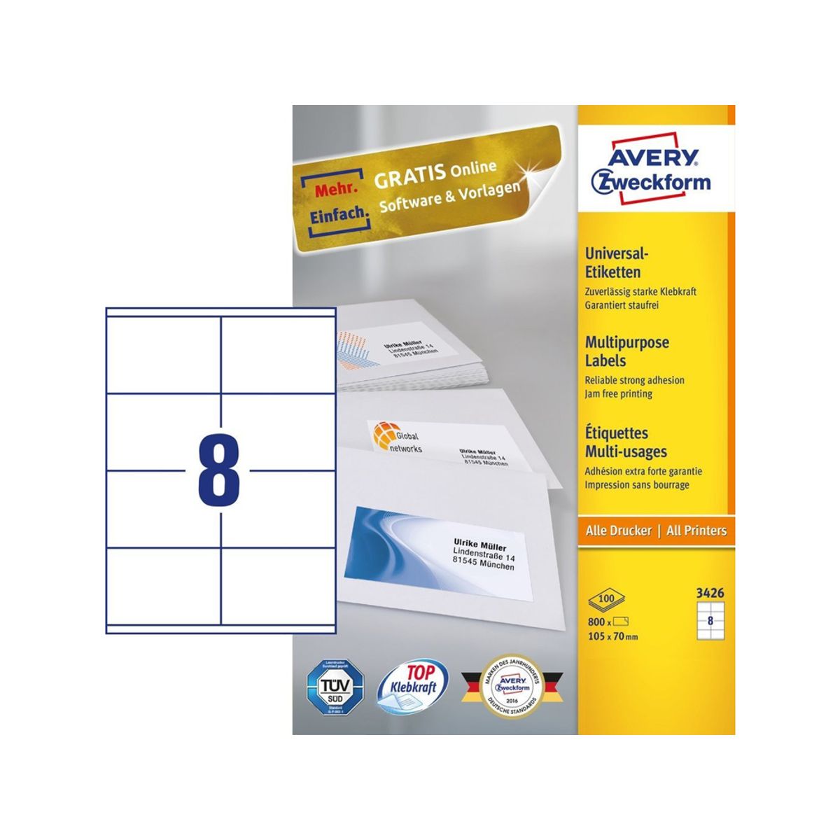 Etiket 105x70 mm Avery 3426 Hvid 100 ark