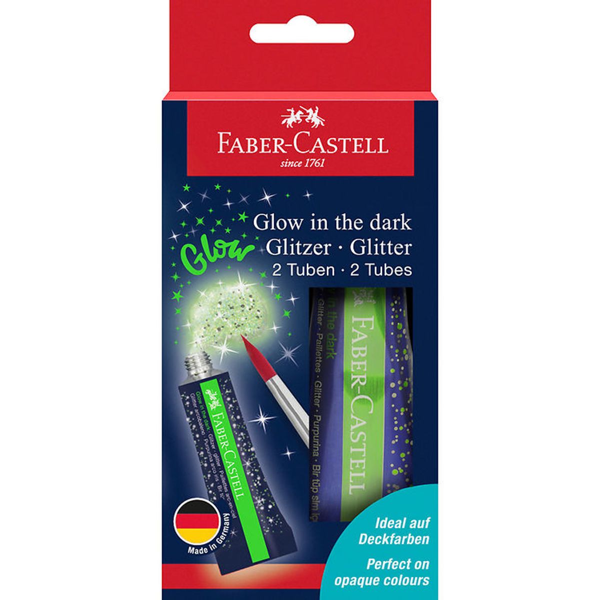 Faber-Castell Glitter Tuber - 2 stk. - Glow In The Dark