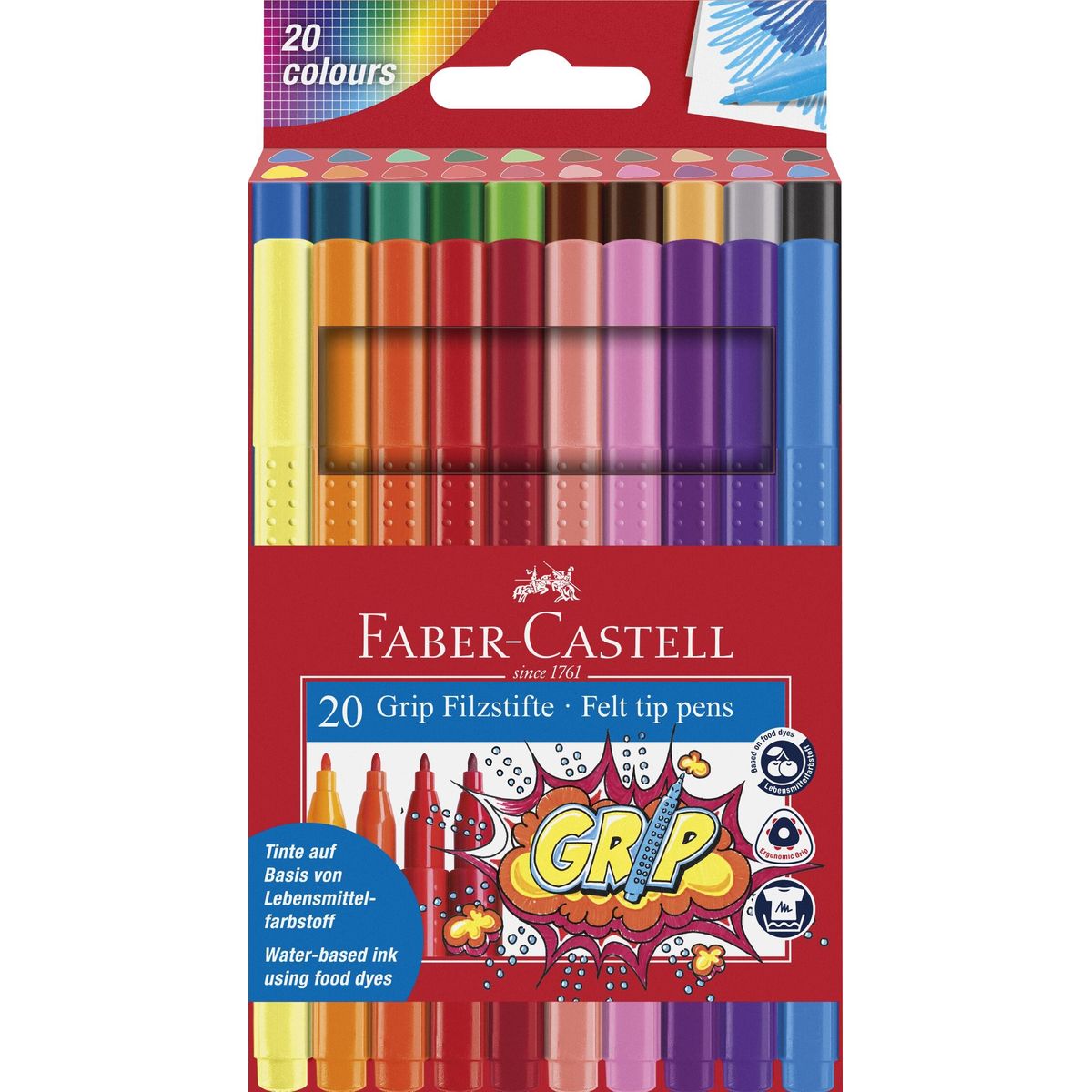 Faber-castell - Grip Felt Tip Pens Tusser - 20 Farver