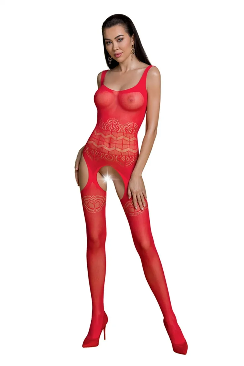 Fancy lace bodyskocking catsuit, rød