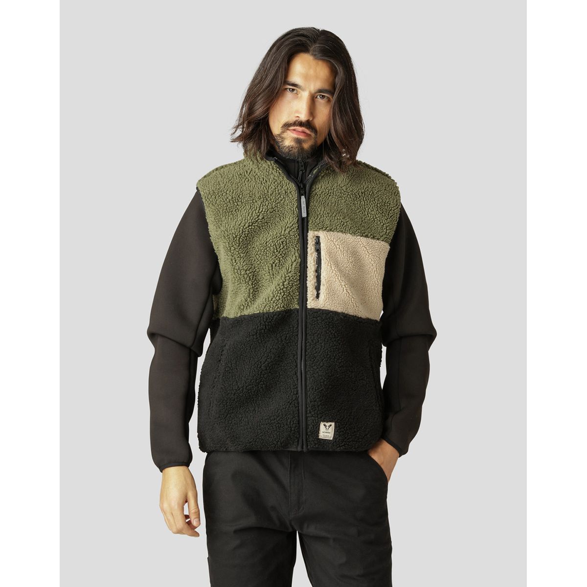 Fat Moose Hugh Block Fleece Vest Oliven / Sort