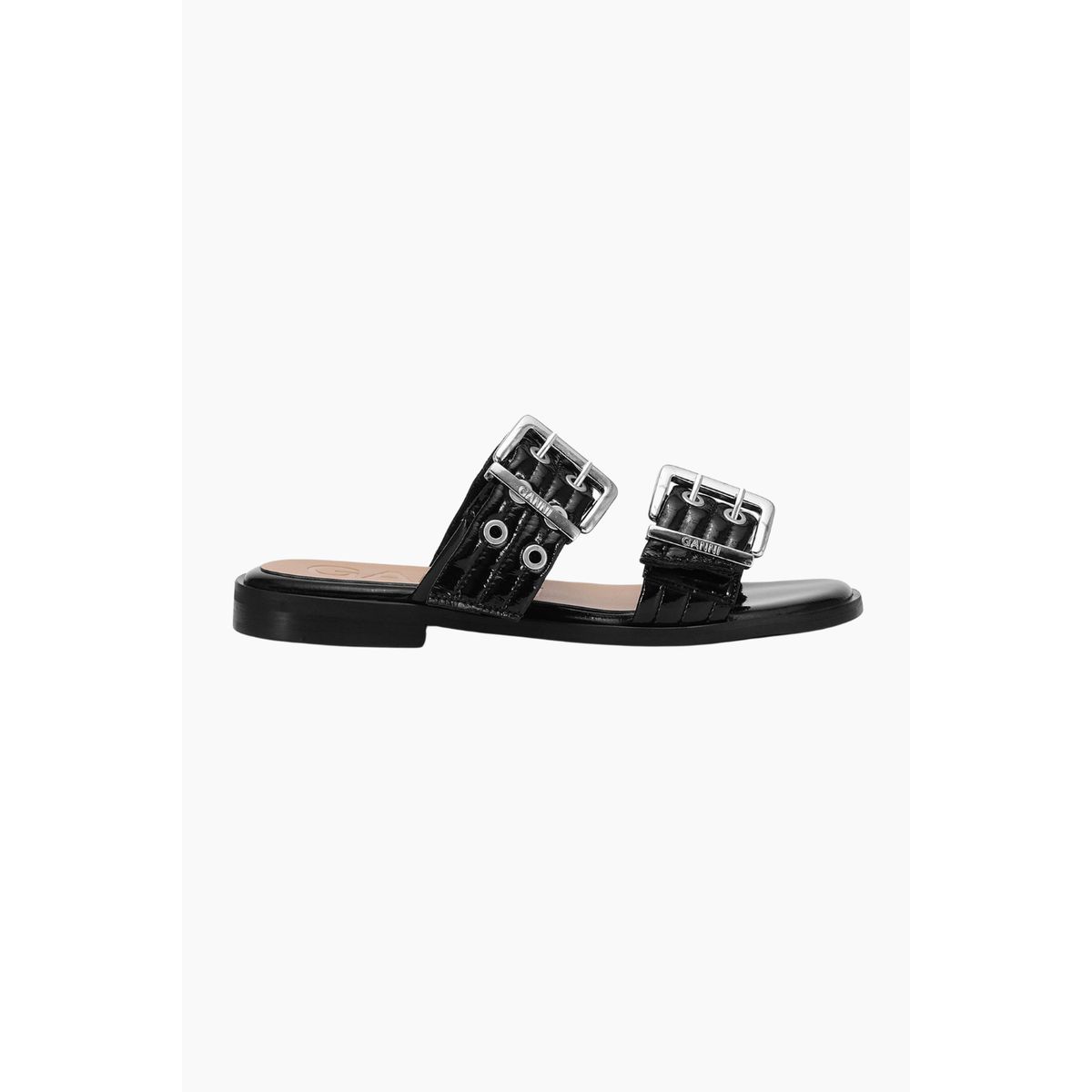 Feminine Buckle Two Strap Sandal Naplack S2664 - Black - GANNI - Sort 37