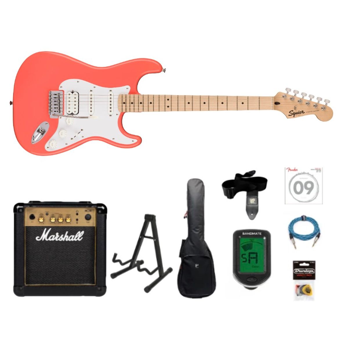 Fender Squier Sonic Stratocaster HSS El-guitar Starterpakke (Tahitian Coral)