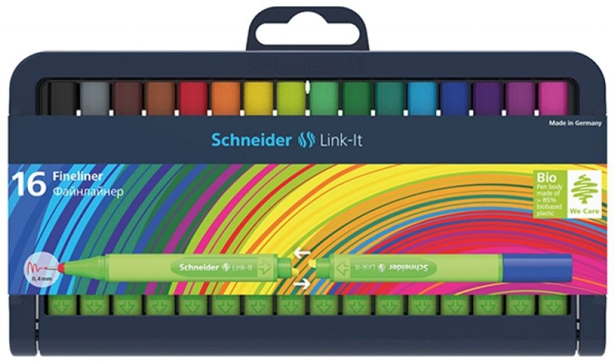 Fineliner SCHNEIDER Link-It, 0,4mm, etui-stativ til penne, 16 stk., farvemix 1 PA