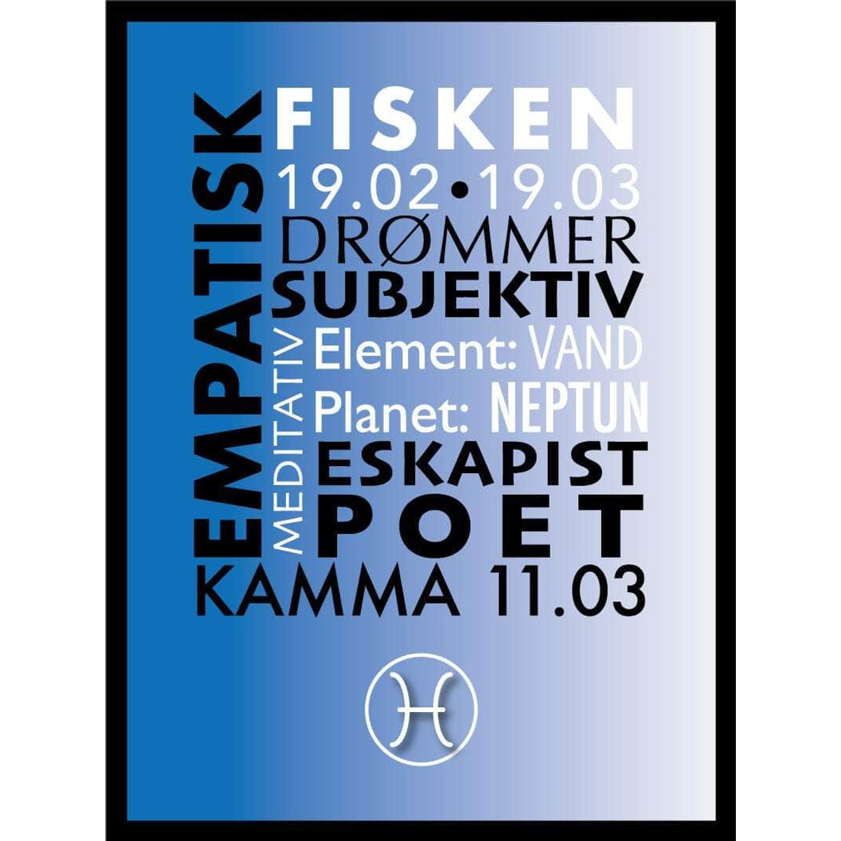 Fisken stjernetegn med tekst plakat