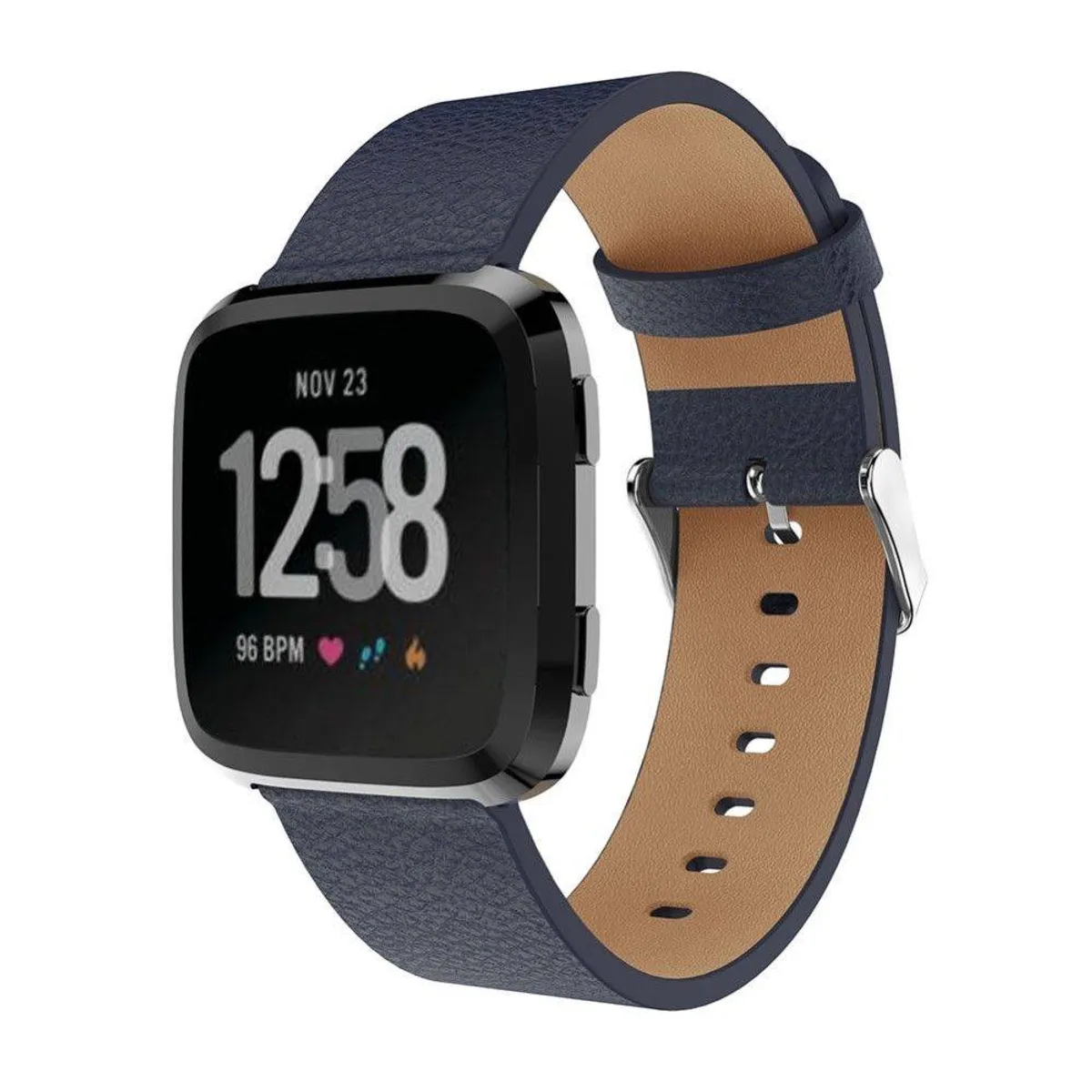 Fitbit Versa / Versa 2 - Ægte læder urrem - Passer til håndled 120-190mm - Mørkeblå