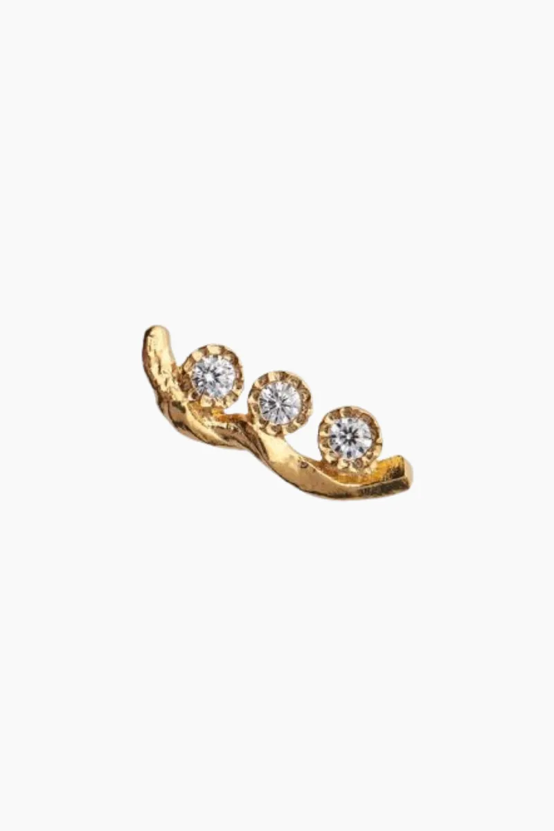 Flow Earring With Three Stones - Gold - Stine A - Guld One Size