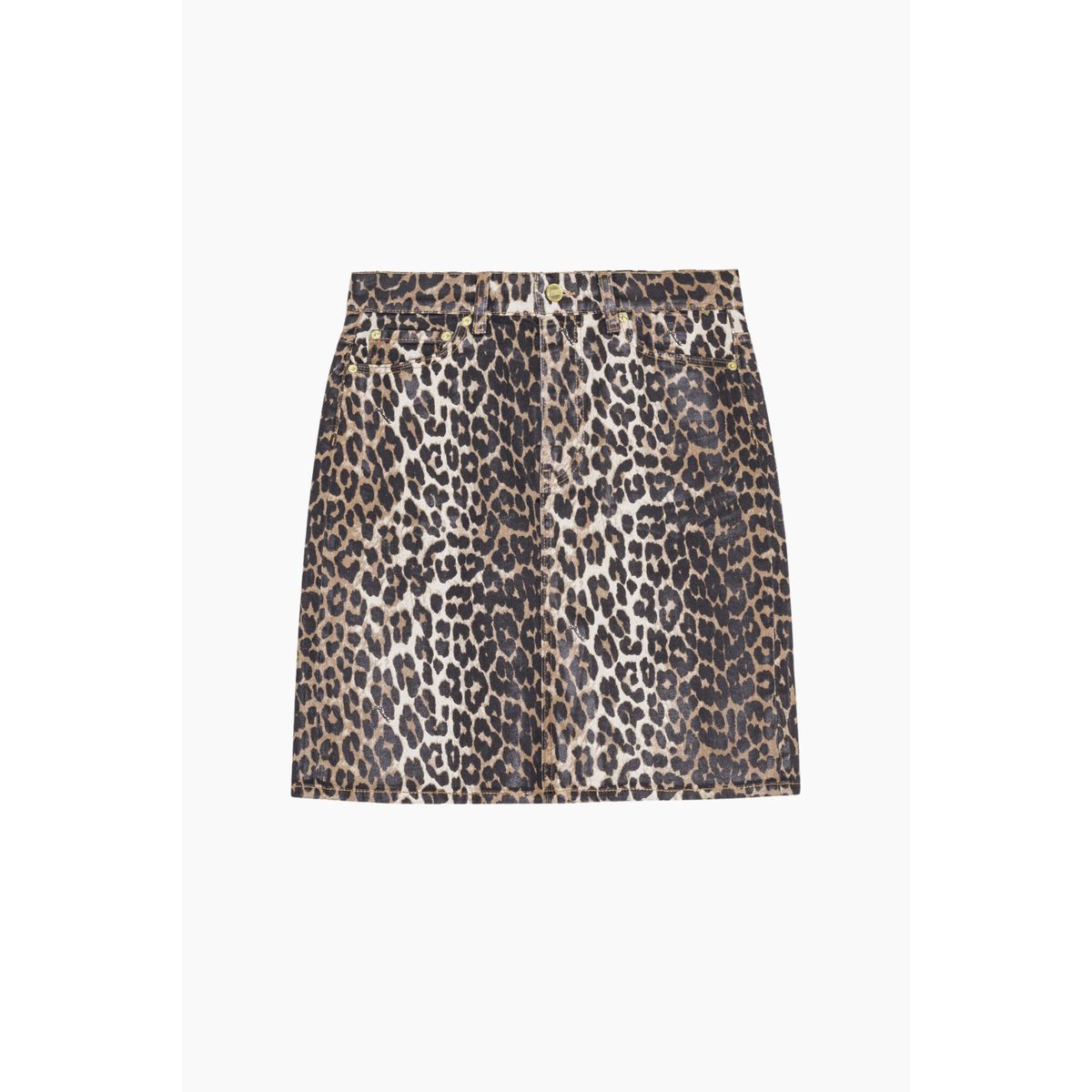 Foil Print Denim Skirt J1607 - Leopard - GANNI - Leopard L