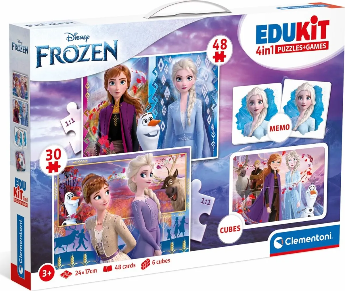 Frost Puslespil Og Vendespil - Disney - Edukit 4-i-1 - Clementoni - 3 år