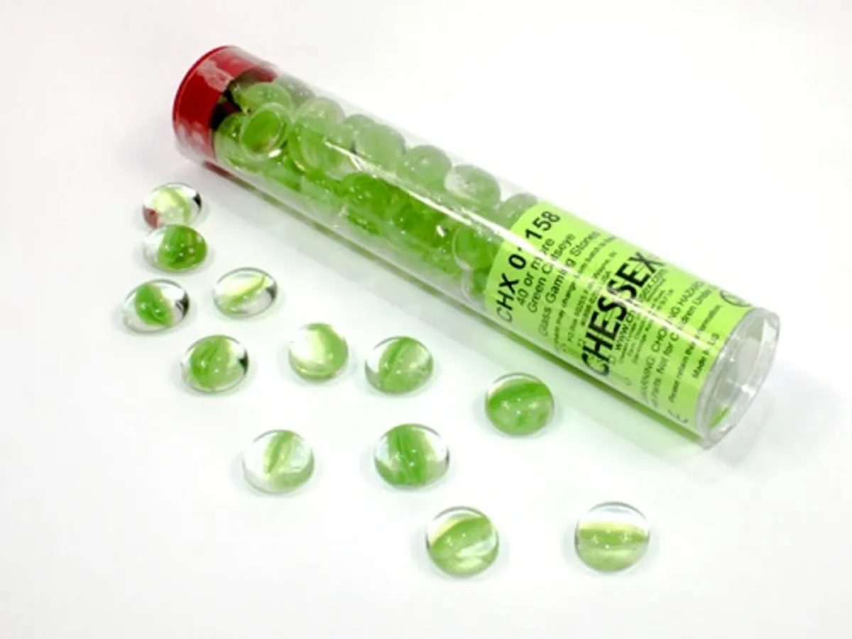 Gaming Counters - Chessex: Catseye Green Glass Stones (Qty 40+) in 14cm Tube