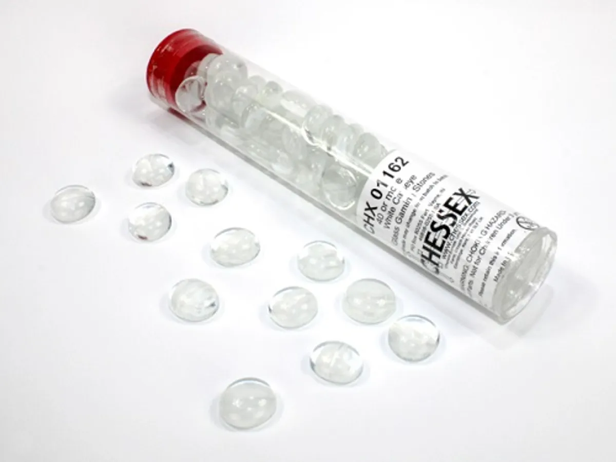 Gaming Counters - Chessex: Catseye White Glass Stones (Qty 40+) in 14cm Tube