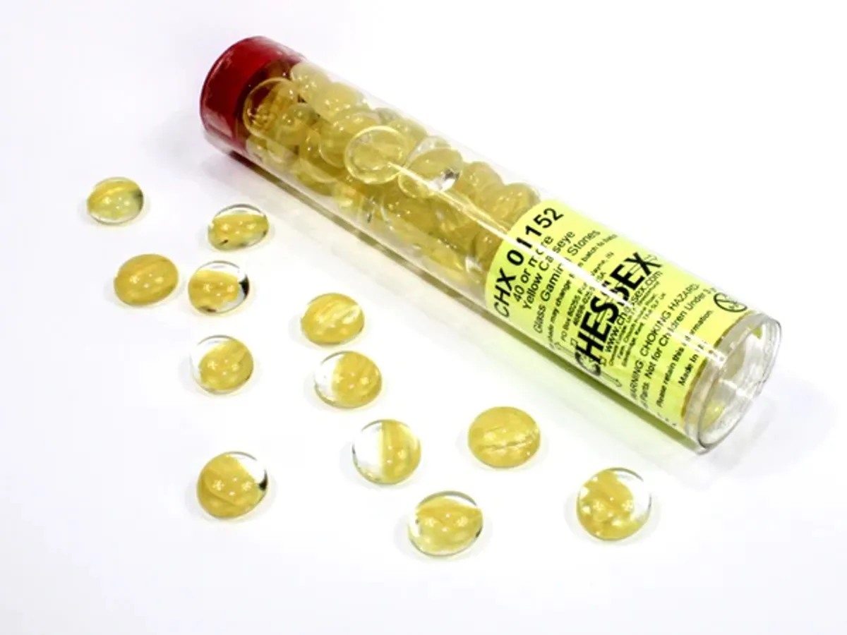 Gaming Counters - Chessex: Catseye Yellow Glass Stones (Qty 40+) in 14cm Tube