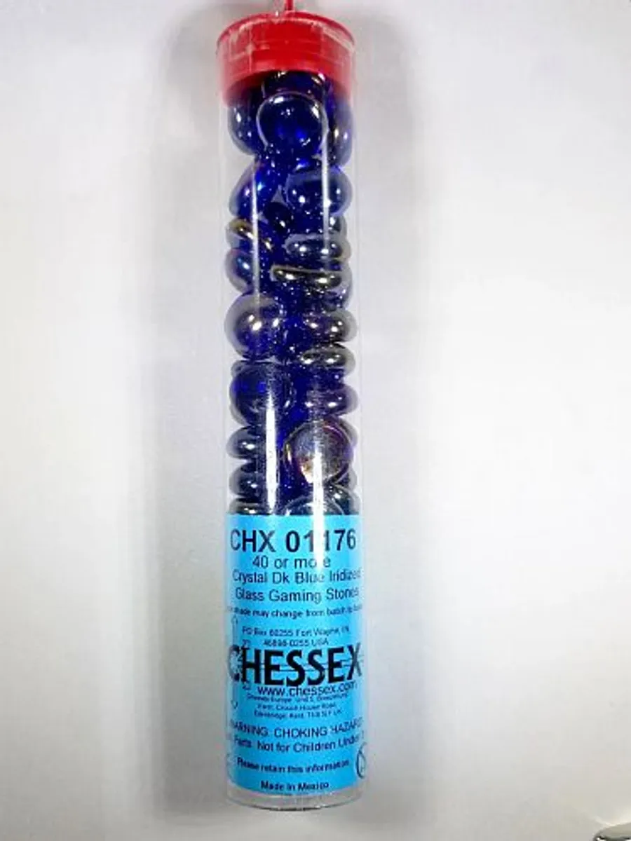 Gaming Counters - Chessex: Crystal Dark Blue Iridized Glass Stones (Qty 40+) in 14cm Tube