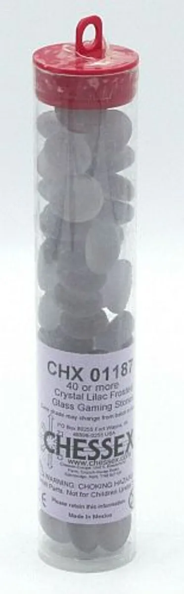 Gaming Counters - Chessex: Crystal Lilac Frosted Glass Stones (Qty 40+) in 14cm Tube