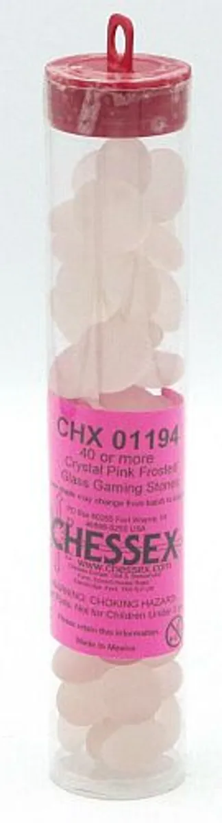 Gaming Counters - Chessex: Crystal Pink Frosted Glass Stones (Qty 40+) in 14cm Tube