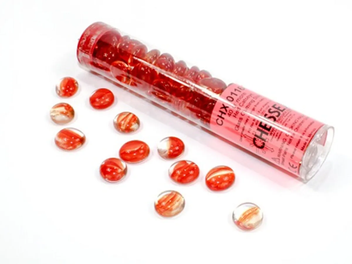 Gaming Counters - Chessex: Red Catseye Glass Stones (Qty 40+) in 14cm Tube