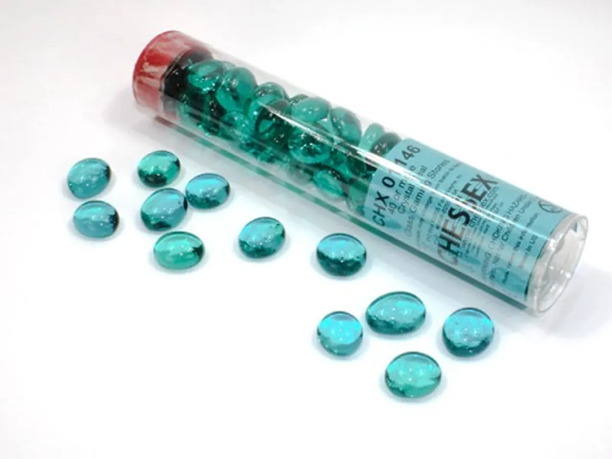 Gaming Counters - Chessex: Teal Glass Stones (Qty 40+) in 14cm Tube