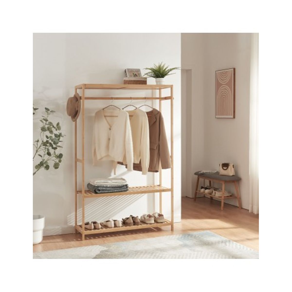 Garderobe stativ i bambus 165 x 100 x 35 cm - Natur