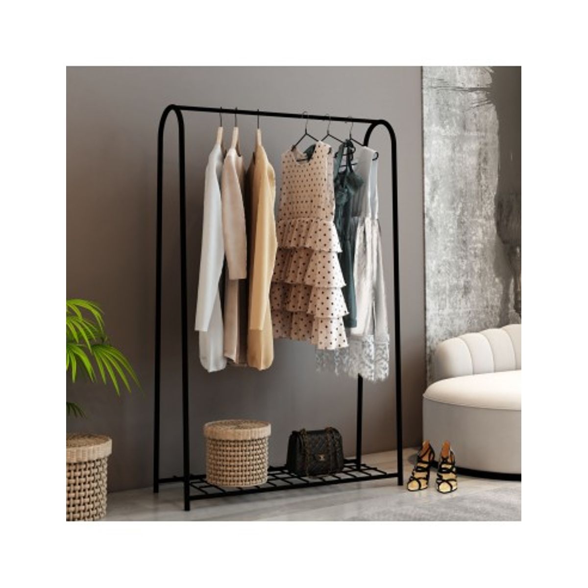 Garderobe stativ i metal 144 x 89 x 32 cm - Mat sort