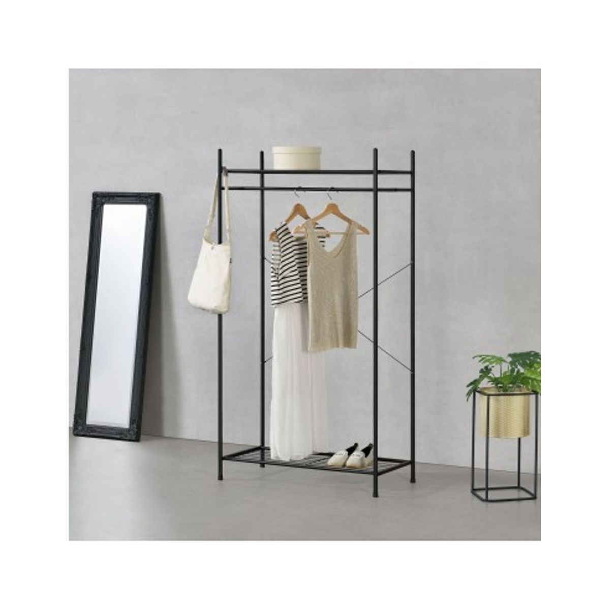 Garderobe stativ i metal 150 x 80 x 40 cm - Mat sort