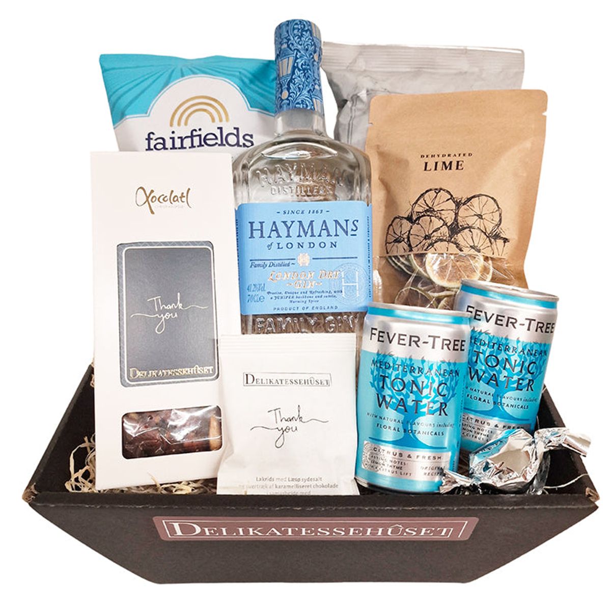 Gavekurv 'Thank you' med London Dry Gin, tonic og snacks