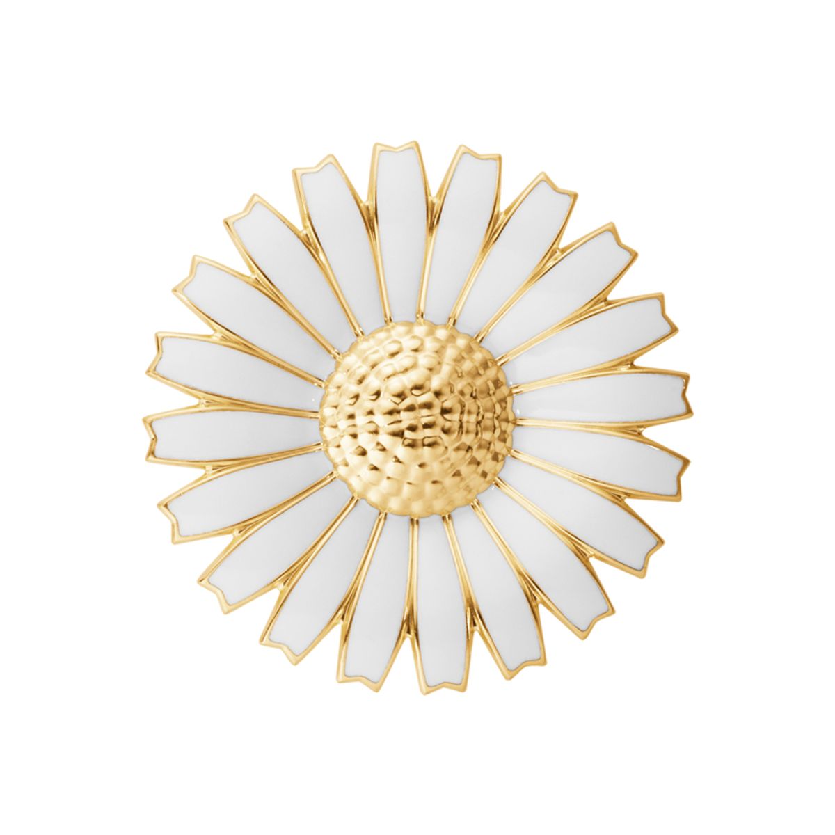 Georg Jensen Daisy Tronskifte Broche i forgyldt med hvid emalje