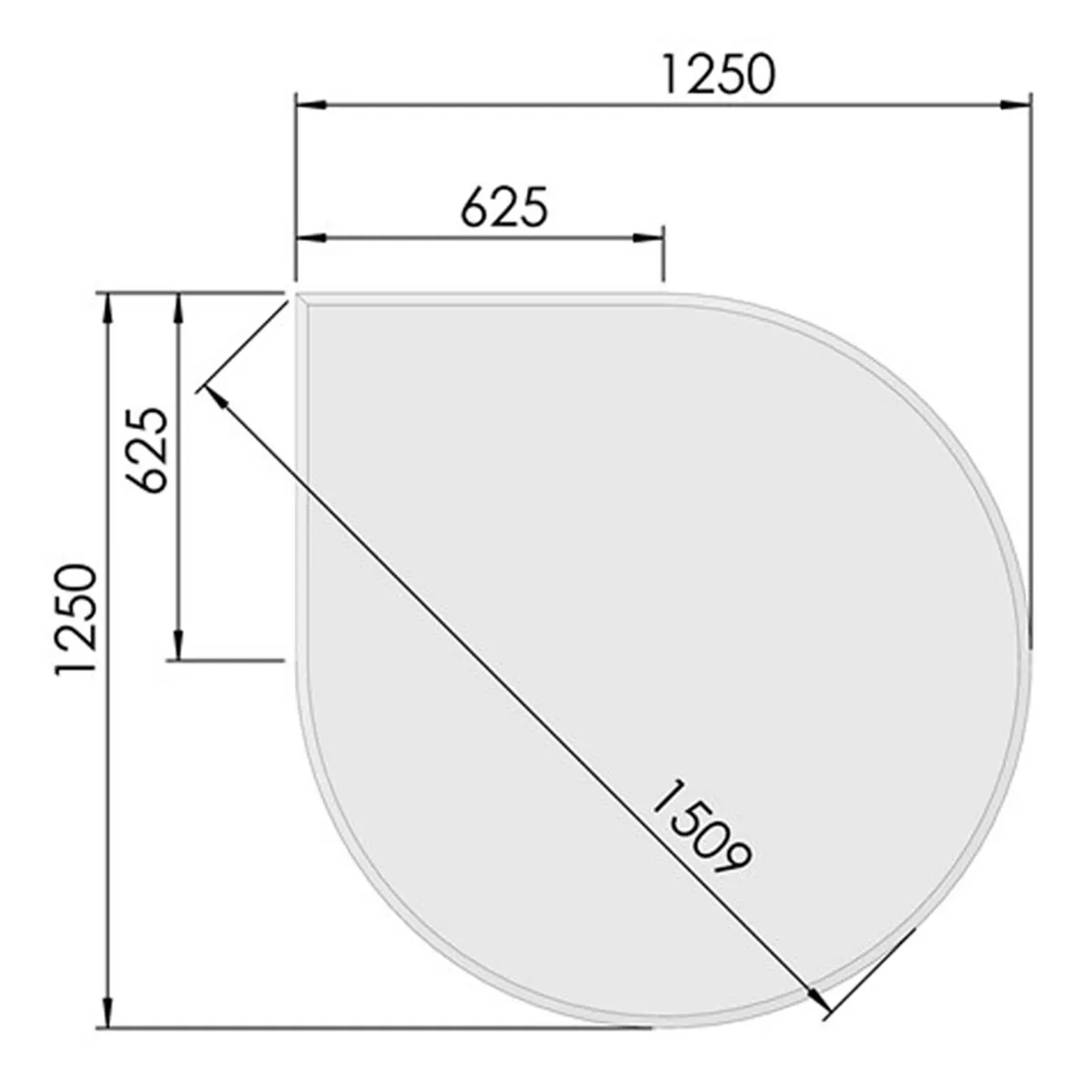 Glasgulvplade Dråbe m. Facet - 125 x 125 cm