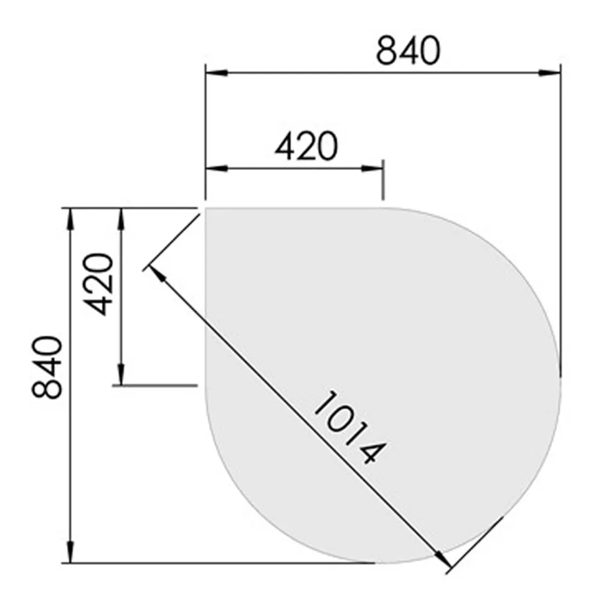 Glasgulvplade Dråbe til hjørne - 84 x 84 cm