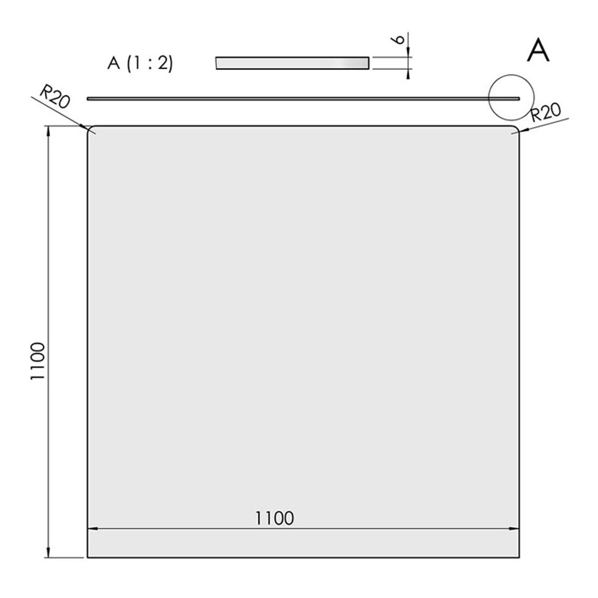 Glasgulvplade Firkant - 110 x 110 cm