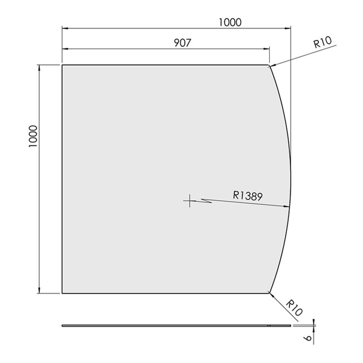 Glasgulvplade Flad bue - 100 x 100 cm