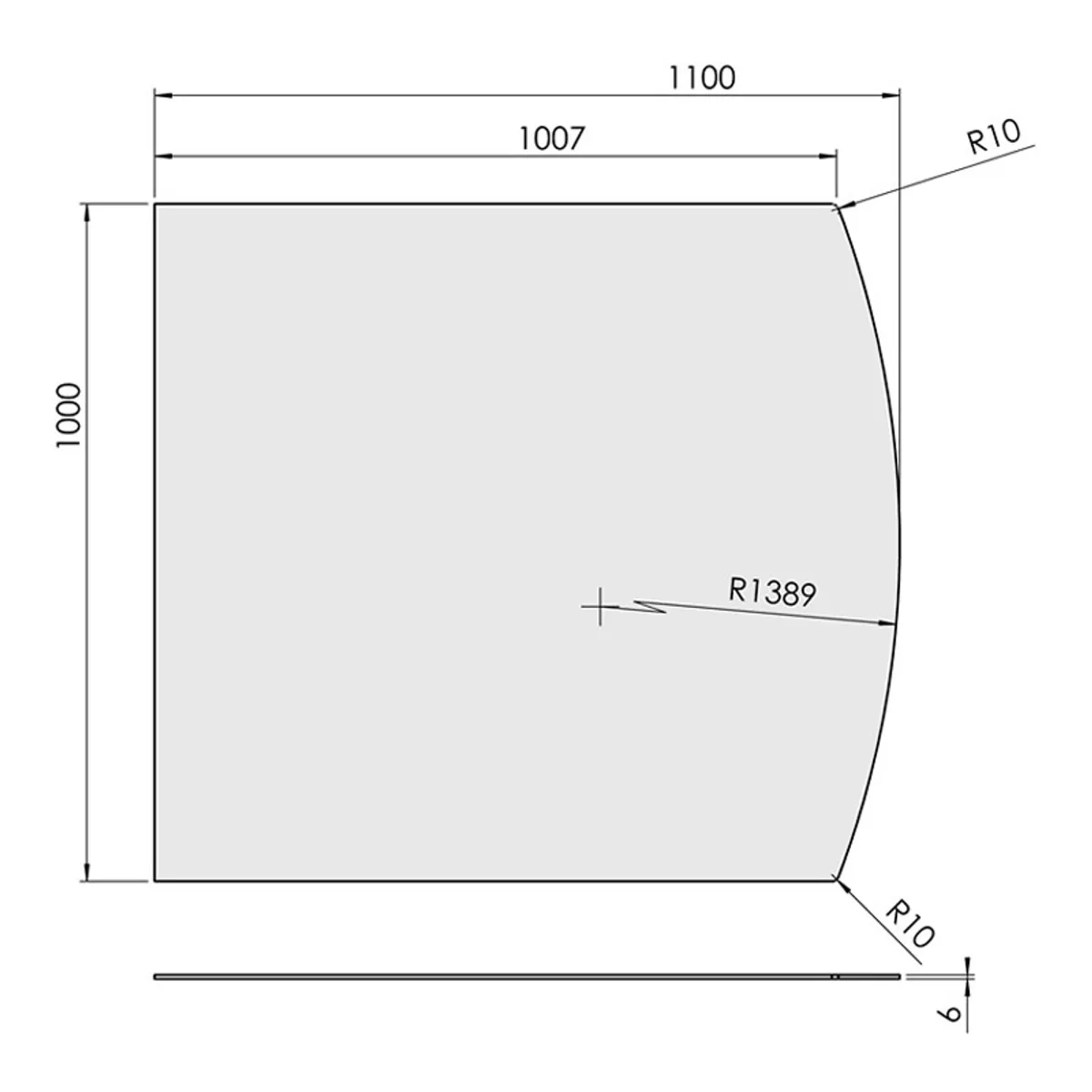 Glasgulvplade Flad bue - 100 x 110 cm