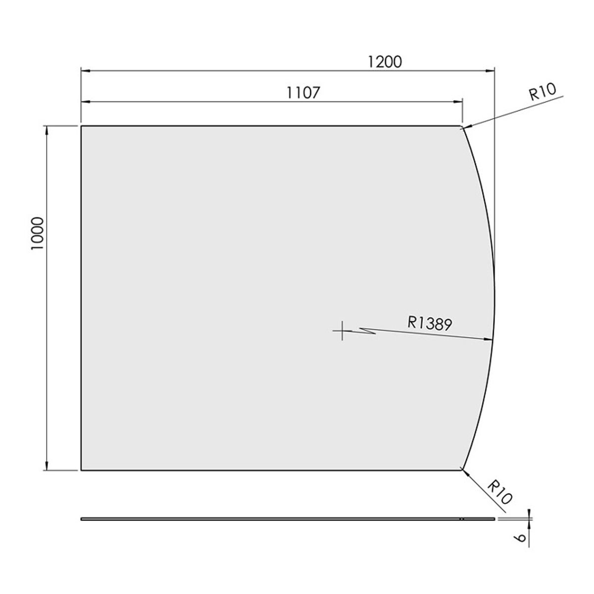 Glasgulvplade Flad bue - 100 x 120 cm