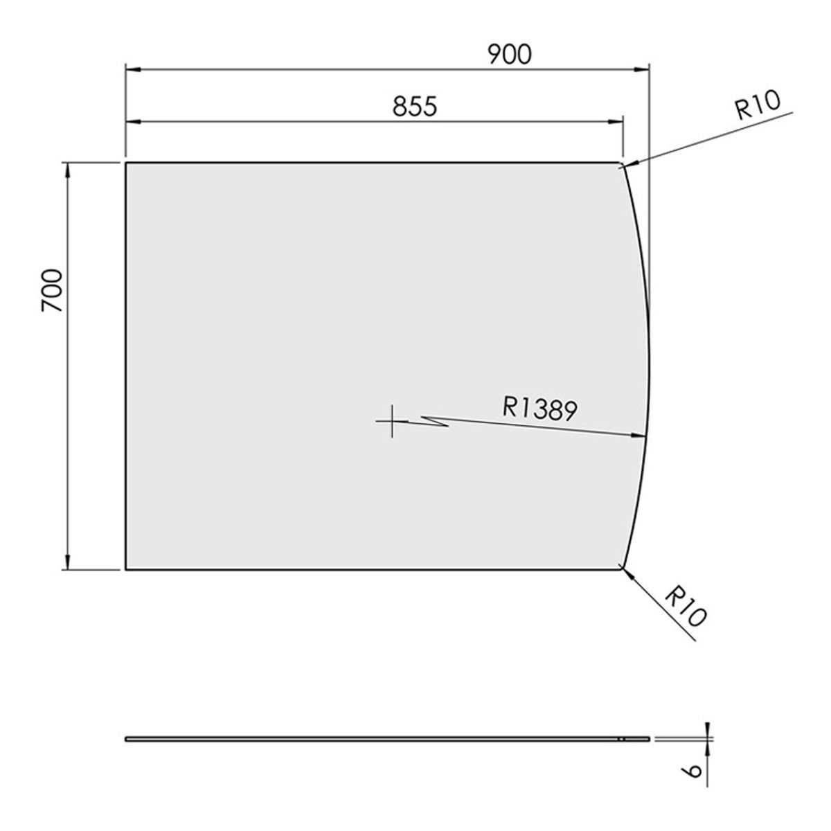 Glasgulvplade Flad bue - 70 x 90 cm