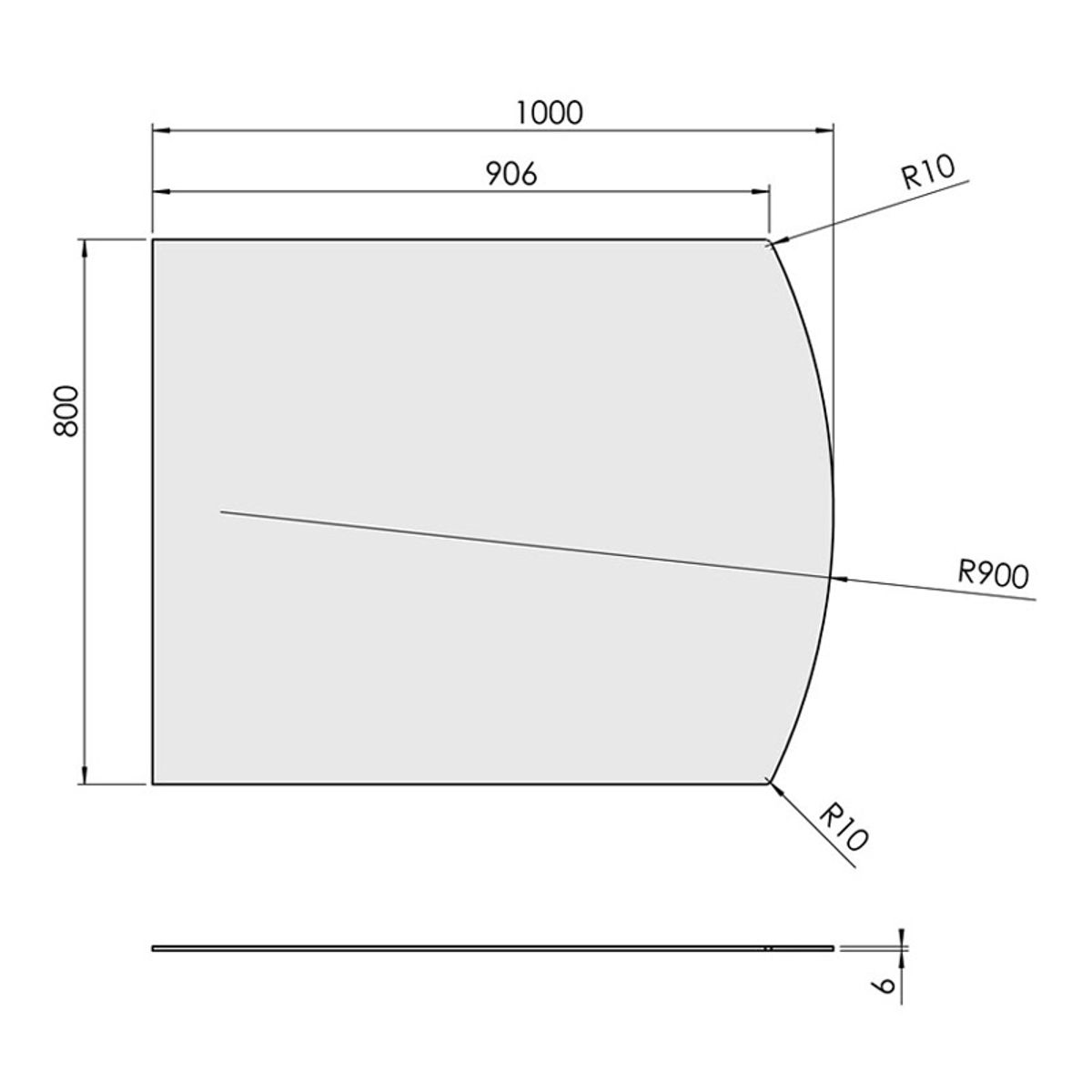 Glasgulvplade Flad bue - 80 x 100 cm