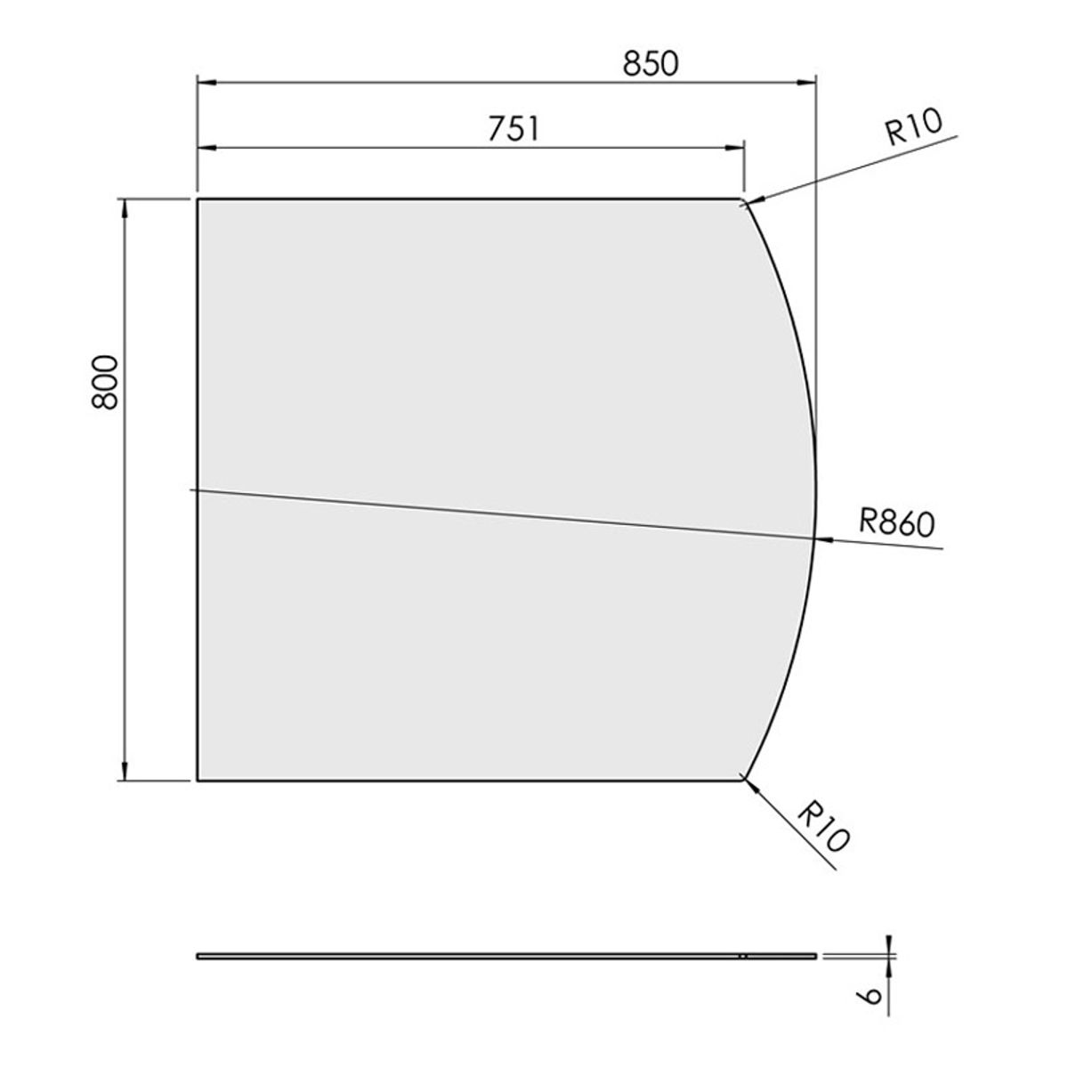 Glasgulvplade Flad bue - 80 x 85 cm