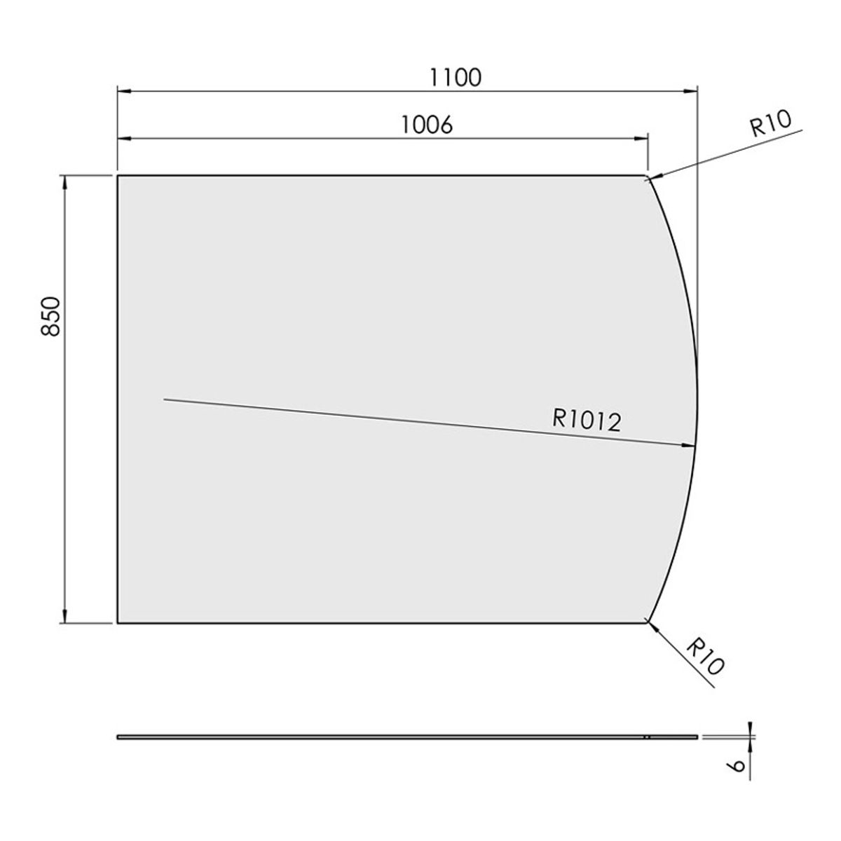 Glasgulvplade Flad bue - 85 x 110 cm