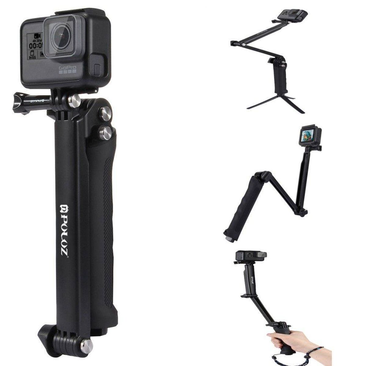 GoPro Hero 7/6/5/4/3 - PULUZ Selfiestick - Justerbar & Tripod