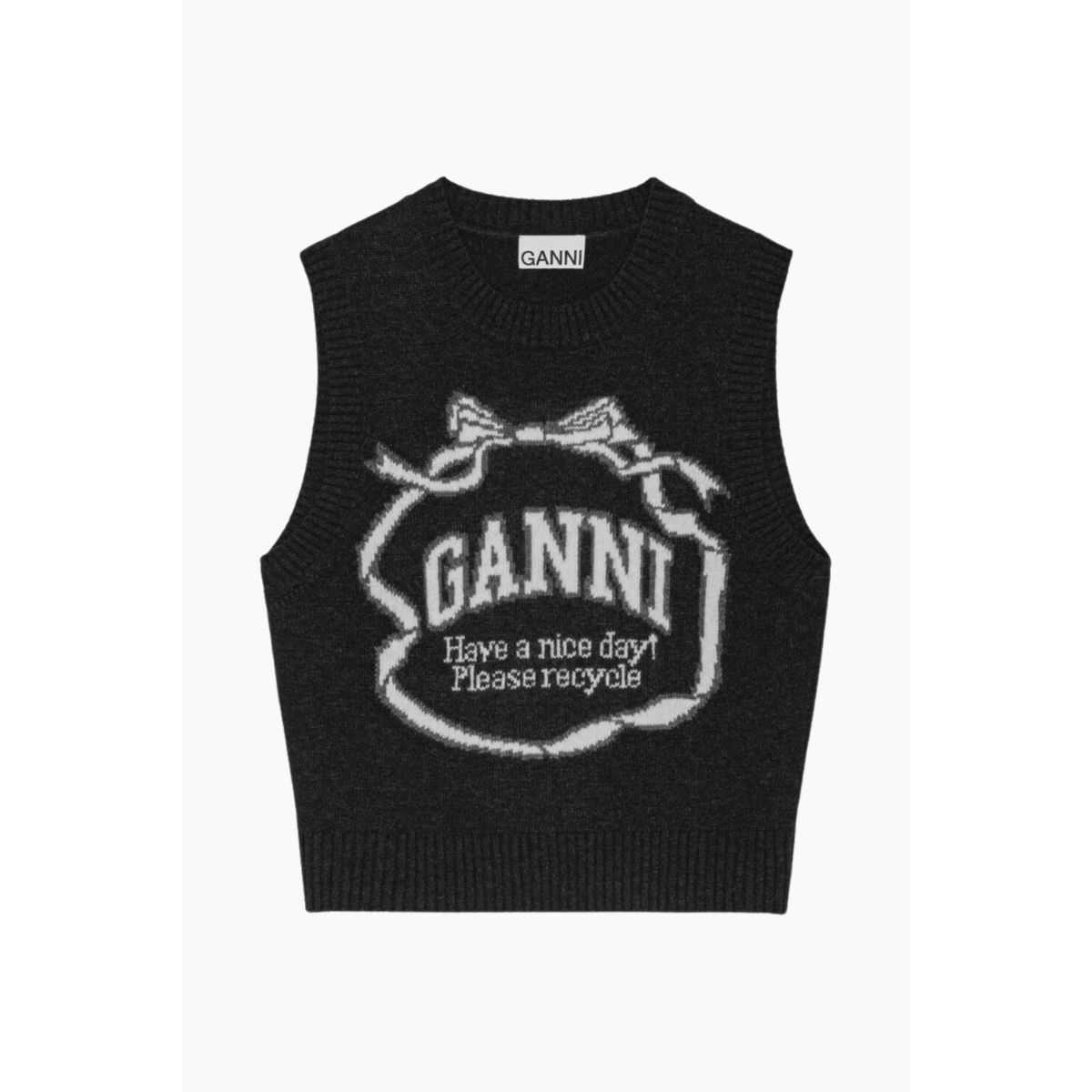 Graphic Wool Mix Bow Vest K2461 - Phantom - GANNI - Sort M