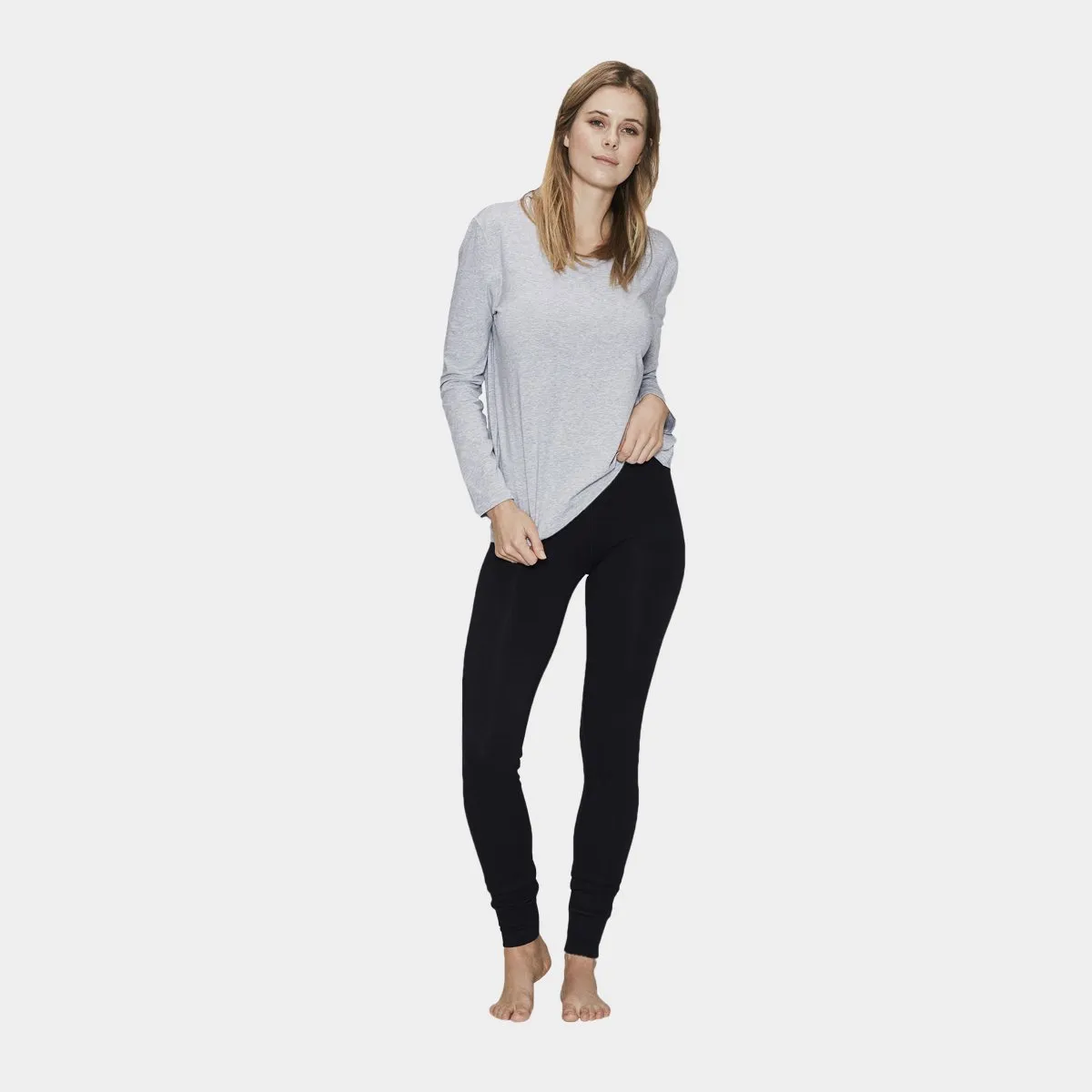 Gråt sort homewear sæt i bambus - Leggings og Langærmet T-shirt, M