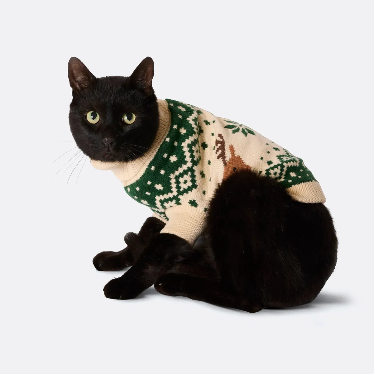 Grøn Retro Rensdyr Julesweater til Katte