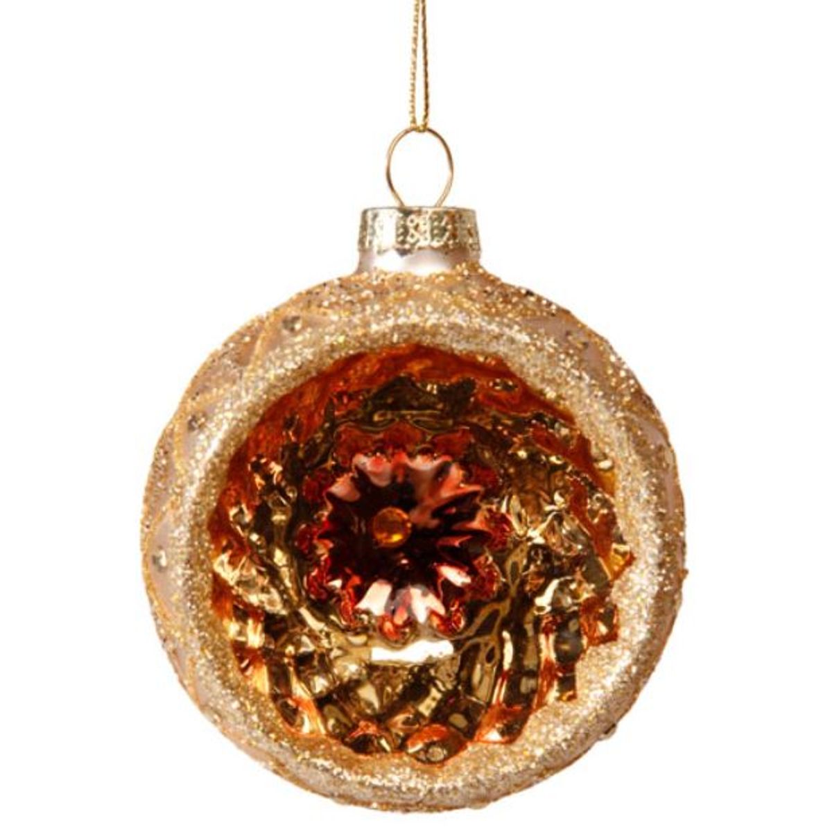 Guld julekugle med refleks, Diam: 8 cm, glas