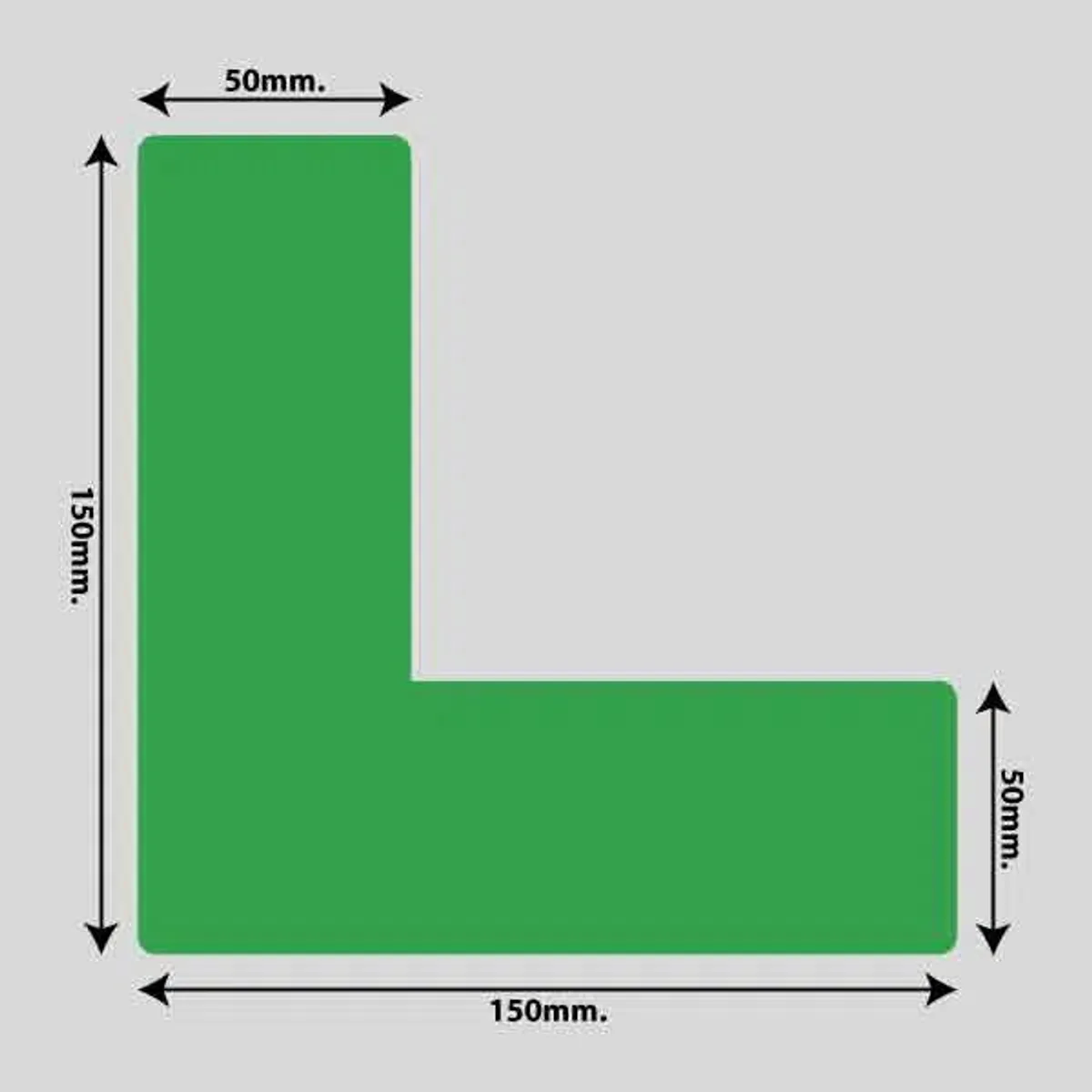 Gulvmarkerings Tape og Symboler. - Grøn / Vinkel 150mm x 150mm (10 stk. pakke)