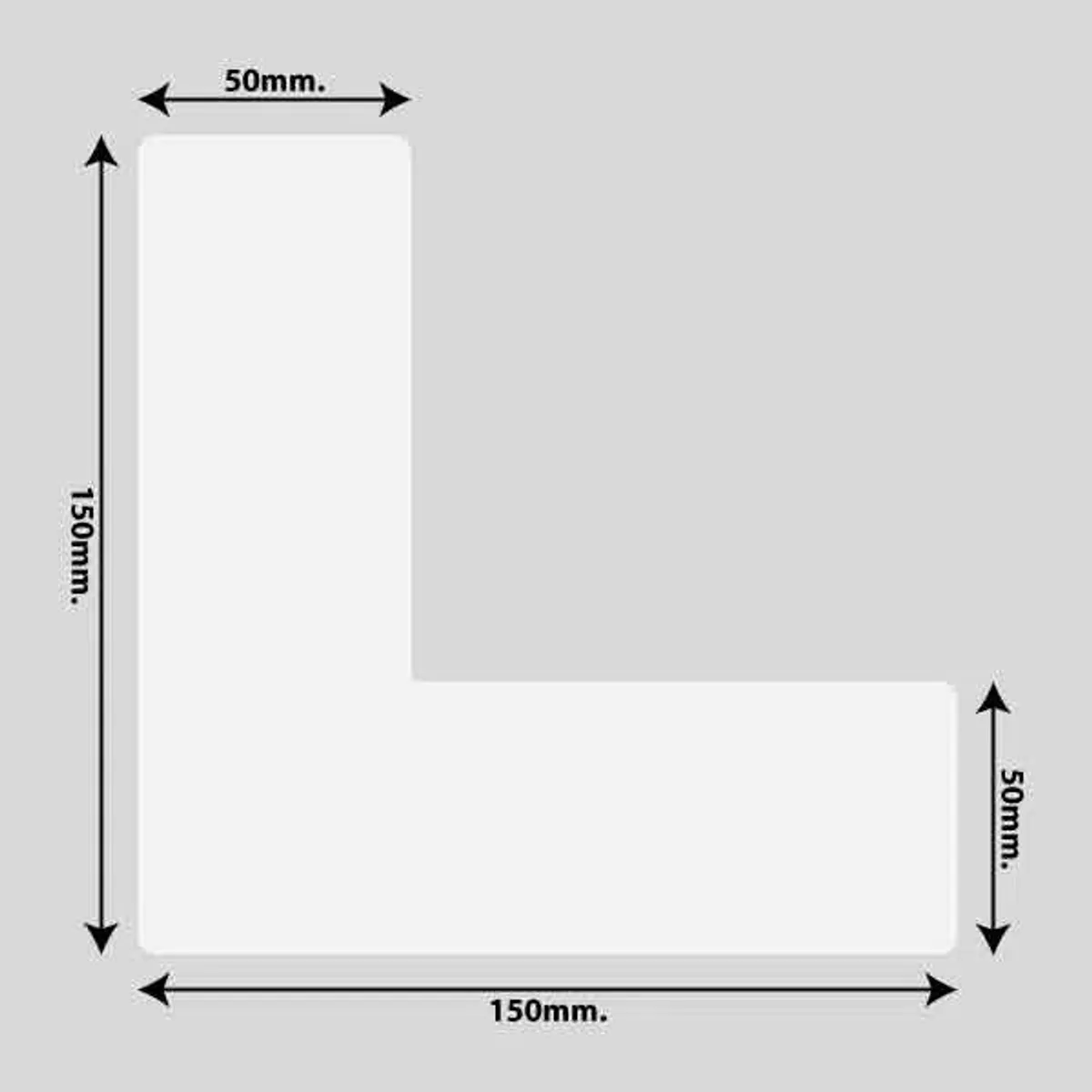 Gulvmarkerings Tape og Symboler. - Hvid / Vinkel 150mm x 150mm (10 stk. pakke)