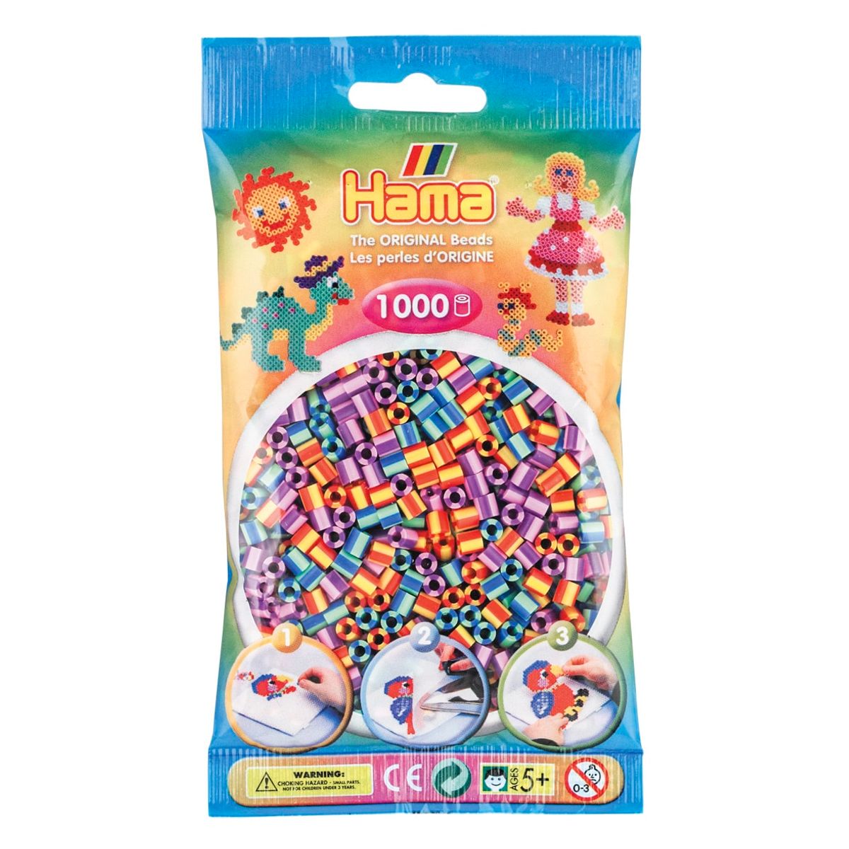 Hama perler - 1000 stk stribet - mix farver - Midi (207-92)