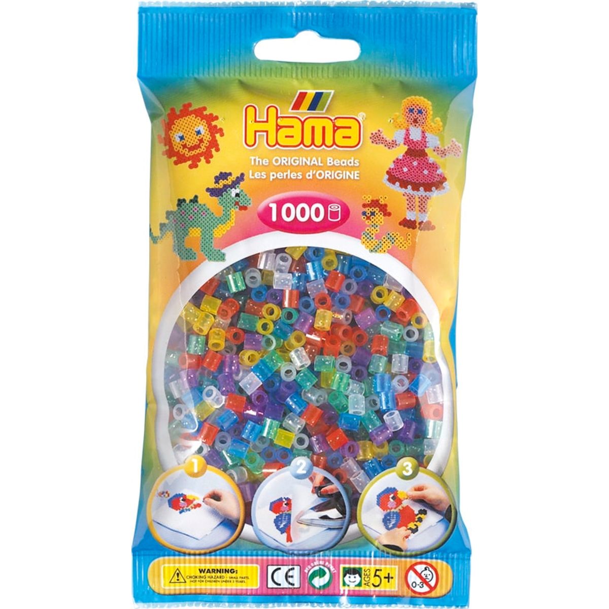 Hama Perler - 1000 stk transp. glitter mix - Midi (207-54)