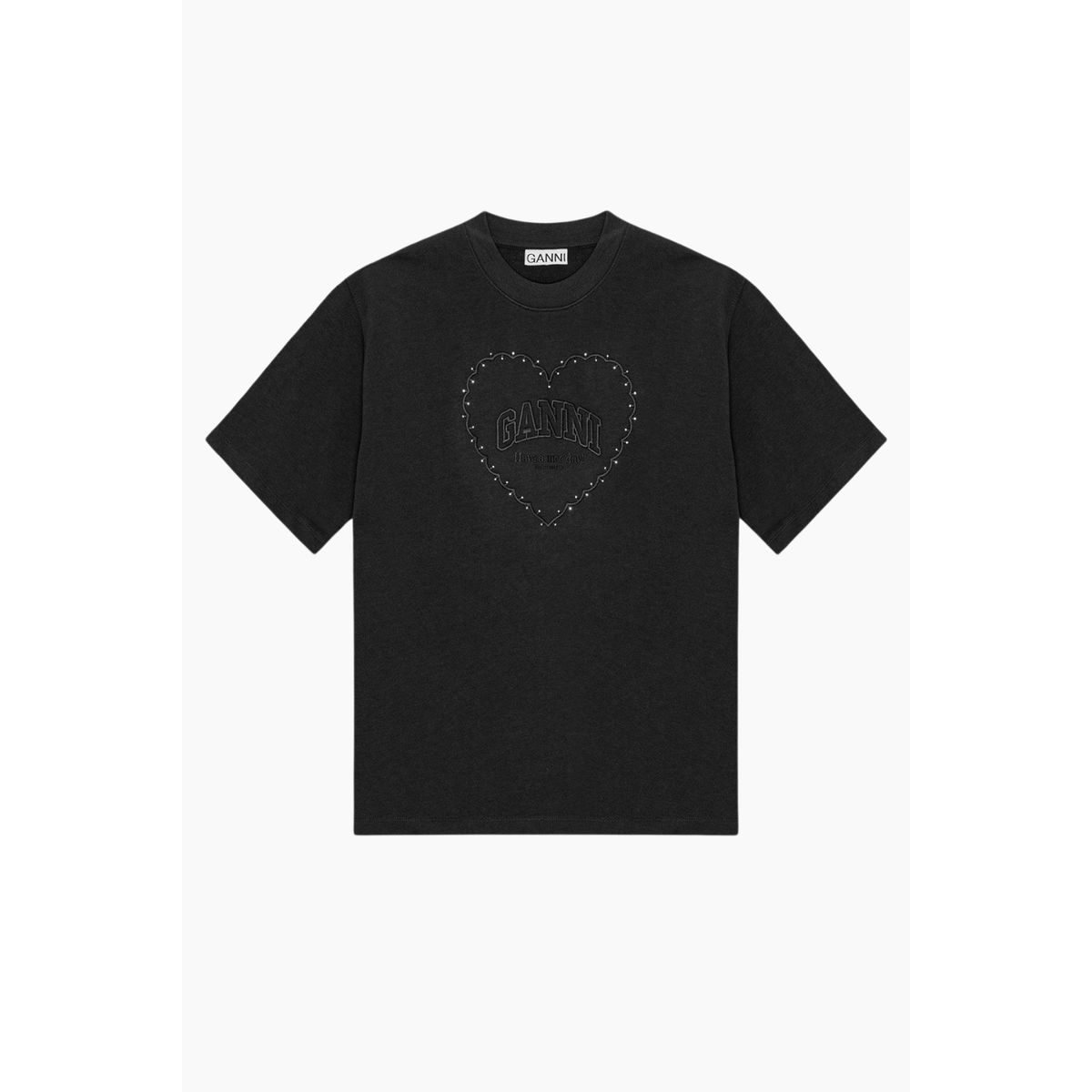 Heavy Cotton Drop Shoulder Heart T-Shirt T4057 - Phantom- GANNI - Sort L