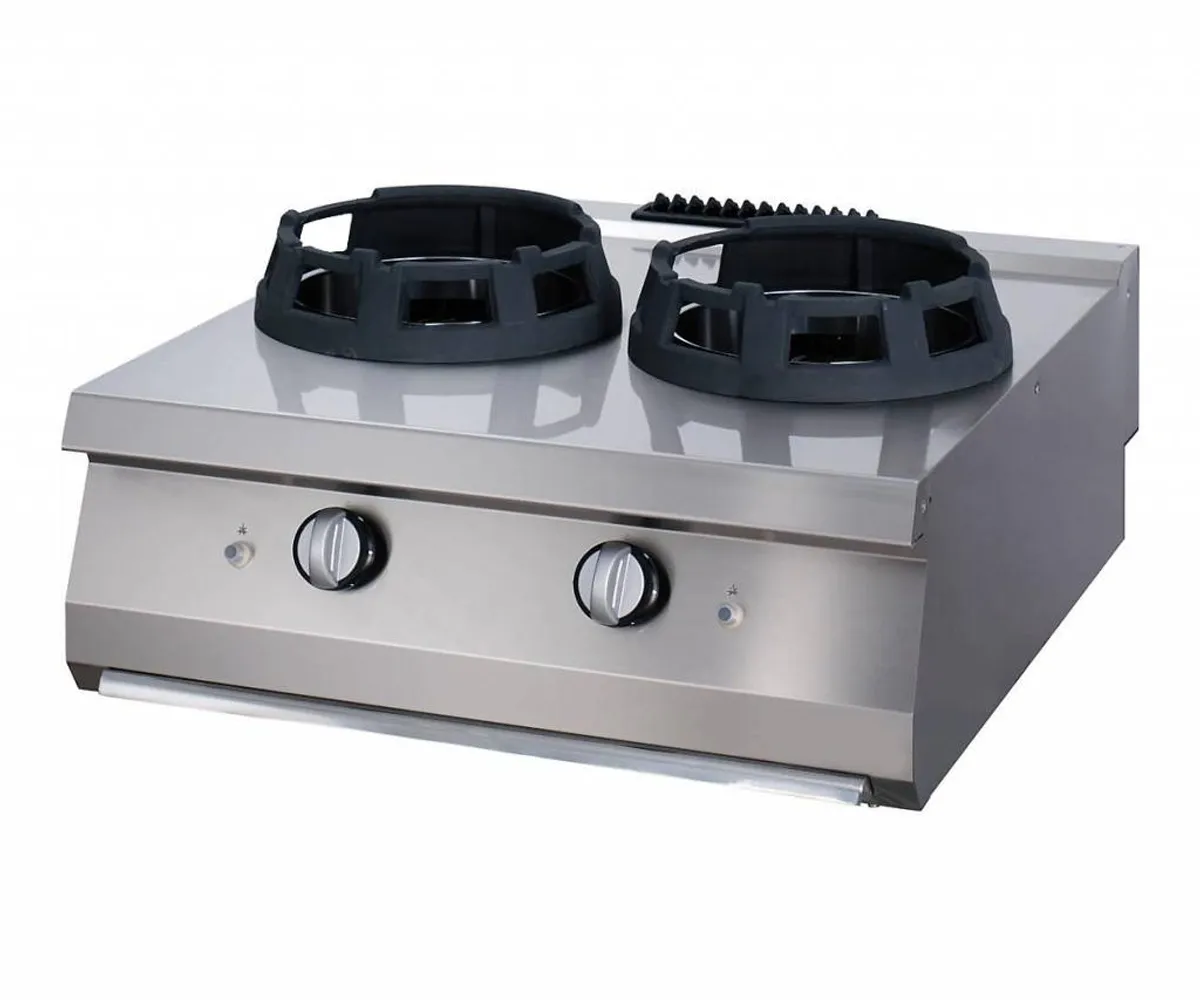 Heavy Duty Wok-komfur - 2 x 28,5 cm kogeplader - Dobbelt enhed - 70 cm dyb - Gas