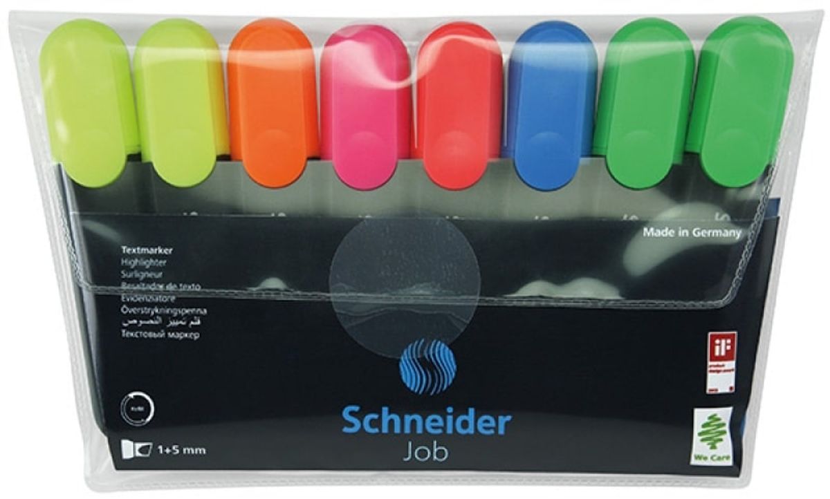 Highlighter sæt SCHNEIDER Job, 1-5 mm, 8 stk., farvemix.